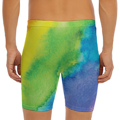 Watercolor Rainbow LGBT Pride Print Men's Long Boxer Briefs