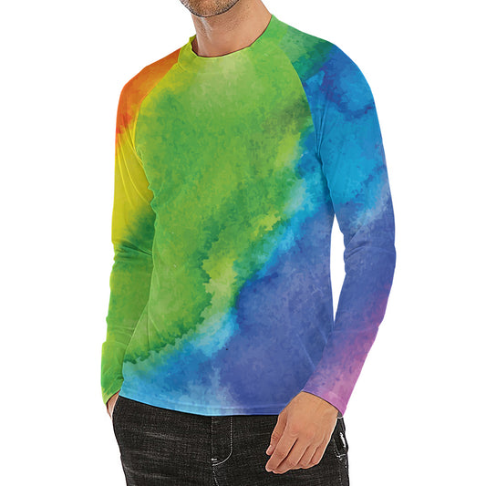 Watercolor Rainbow LGBT Pride Print Men's Long Sleeve Rash Guard