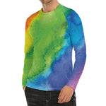 Watercolor Rainbow LGBT Pride Print Men's Long Sleeve Rash Guard