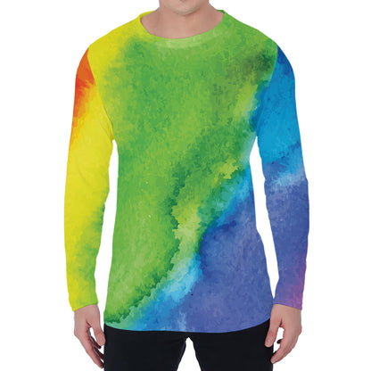 Watercolor Rainbow LGBT Pride Print Men's Long Sleeve T-Shirt