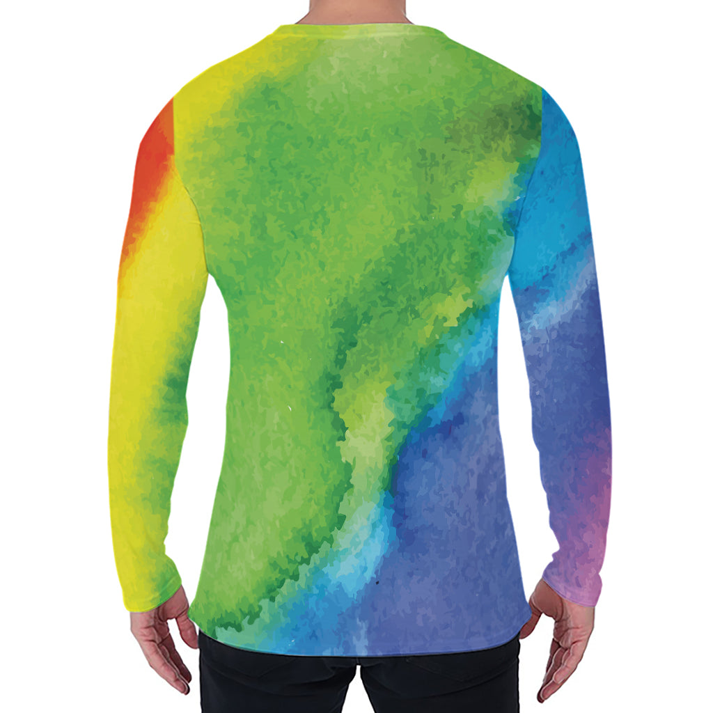 Watercolor Rainbow LGBT Pride Print Men's Long Sleeve T-Shirt