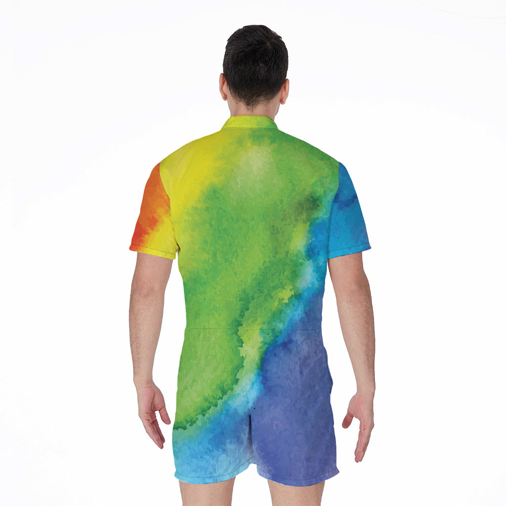 Watercolor Rainbow LGBT Pride Print Men's Rompers