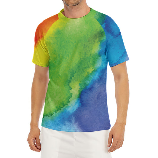 Watercolor Rainbow LGBT Pride Print Men's Short Sleeve Rash Guard