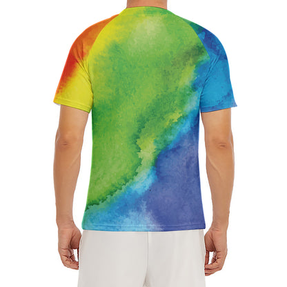 Watercolor Rainbow LGBT Pride Print Men's Short Sleeve Rash Guard