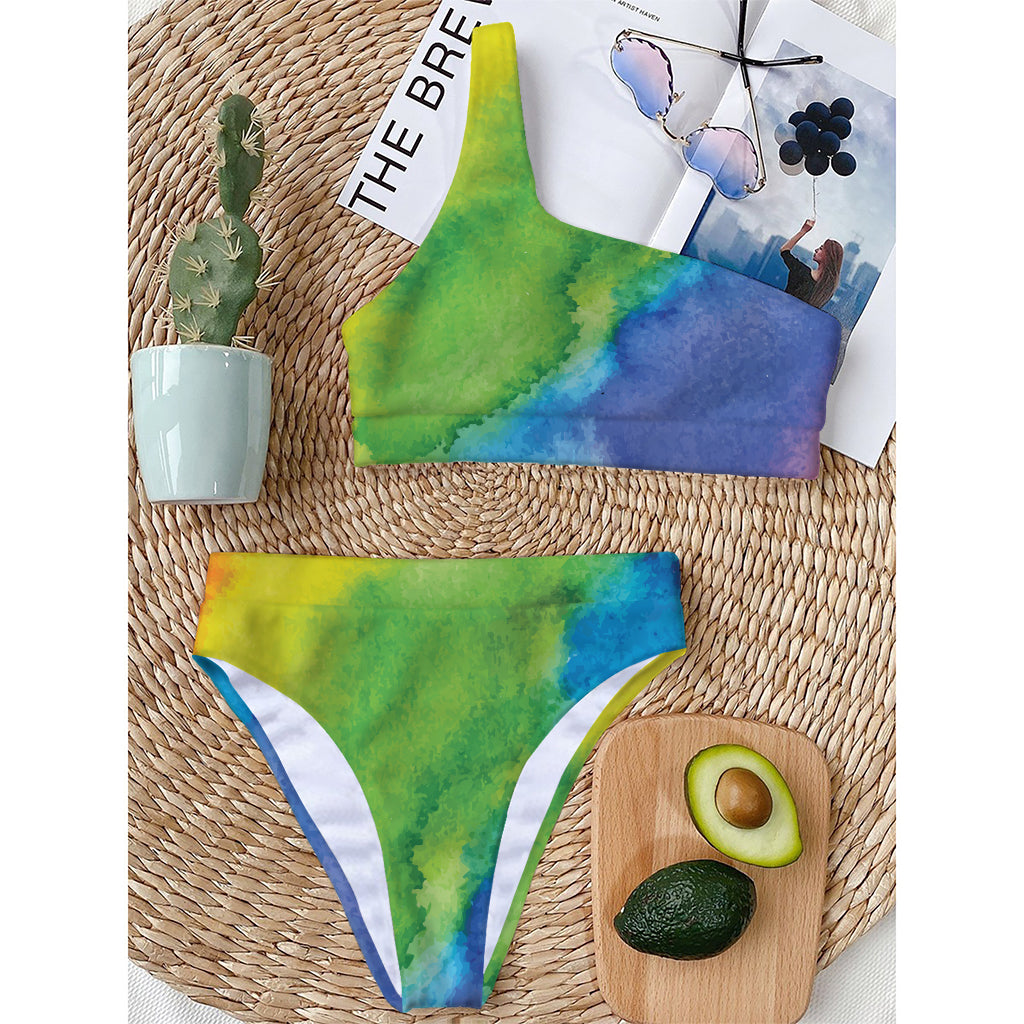 Watercolor Rainbow LGBT Pride Print One Shoulder Bikini Top