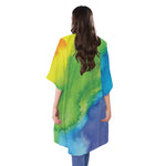 Watercolor Rainbow LGBT Pride Print Open Front Beach Cover Up