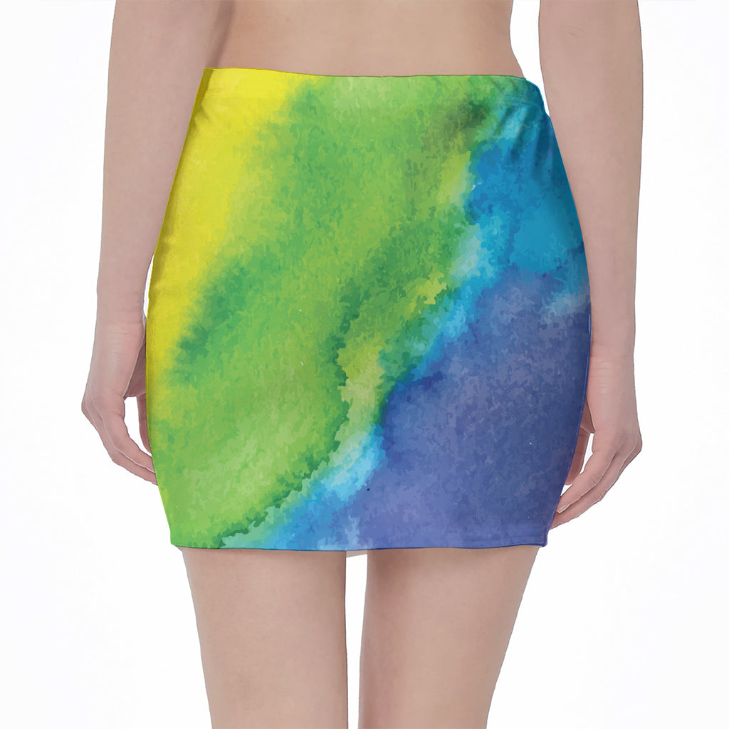 Watercolor Rainbow LGBT Pride Print Pencil Mini Skirt