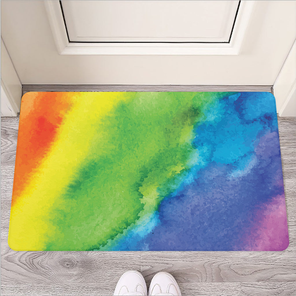 Watercolor Rainbow LGBT Pride Print Rubber Doormat