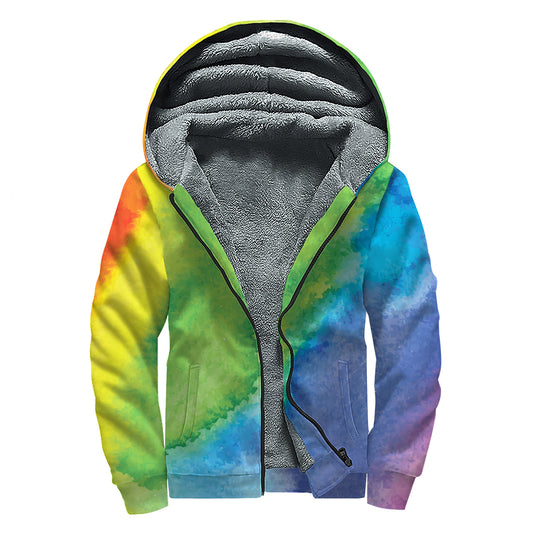 Watercolor Rainbow LGBT Pride Print Sherpa Lined Zip Up Hoodie