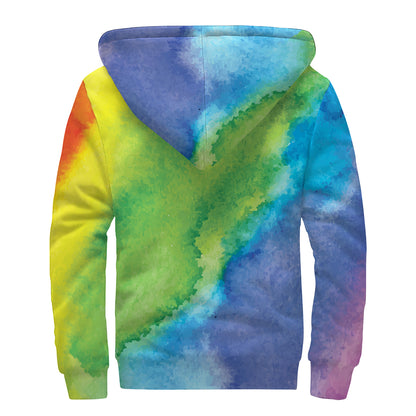 Watercolor Rainbow LGBT Pride Print Sherpa Lined Zip Up Hoodie