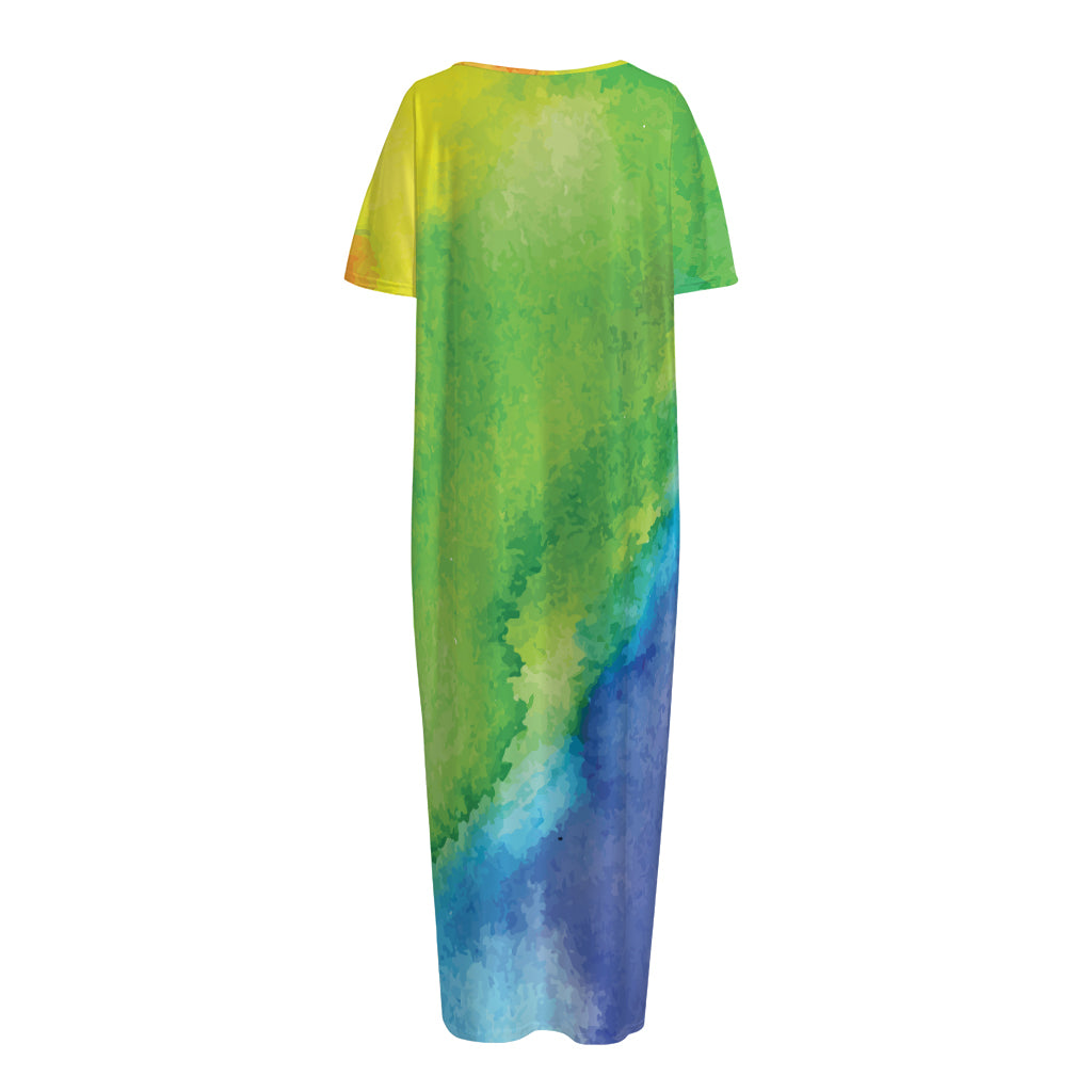 Watercolor Rainbow LGBT Pride Print Short Sleeve Long Nightdress