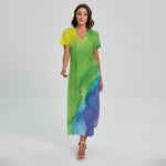 Watercolor Rainbow LGBT Pride Print Short Sleeve Maxi Dress