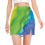 Watercolor Rainbow LGBT Pride Print Side Slit Mini Skirt