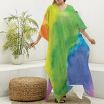 Watercolor Rainbow LGBT Pride Print Silk V-Neck Kaftan Dress