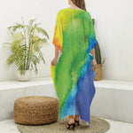Watercolor Rainbow LGBT Pride Print Silk V-Neck Kaftan Dress