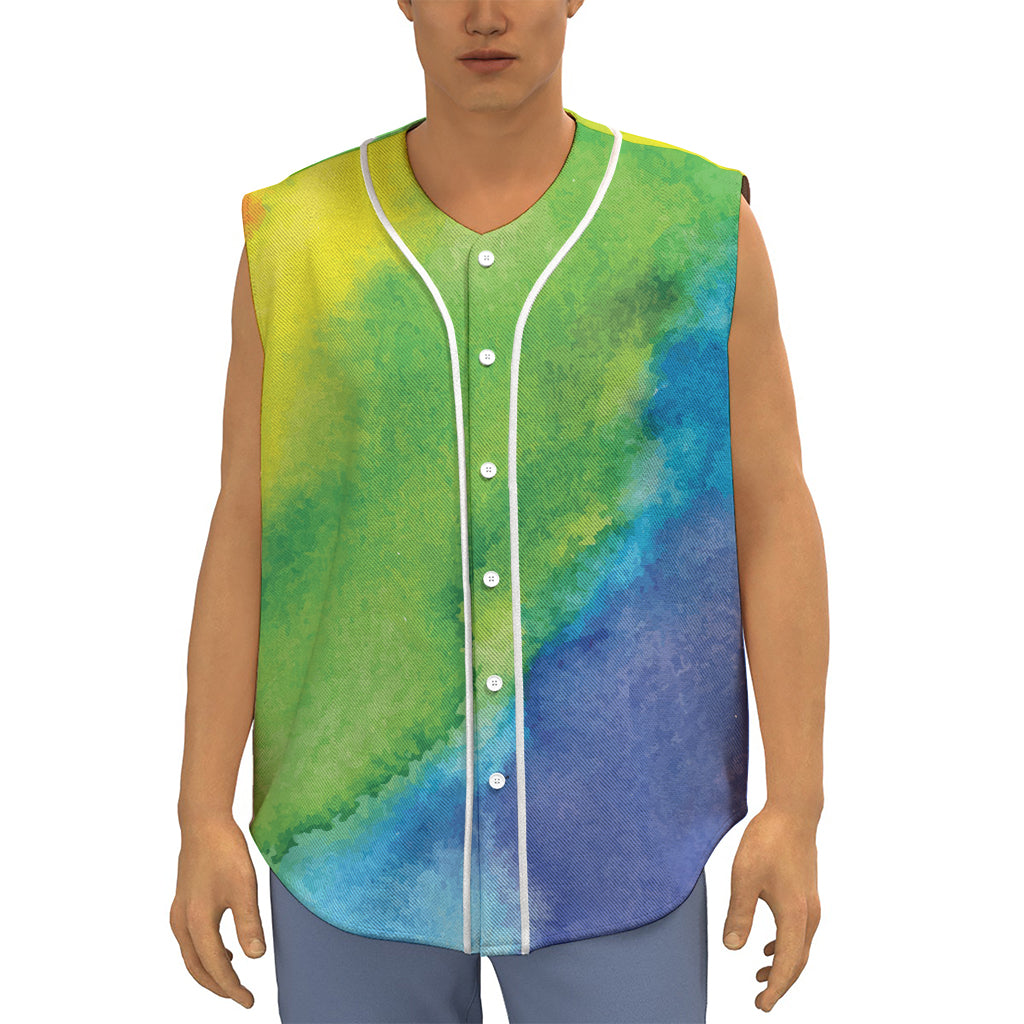 Watercolor Rainbow LGBT Pride Print Sleeveless Baseball Jersey