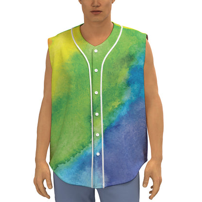 Watercolor Rainbow LGBT Pride Print Sleeveless Baseball Jersey