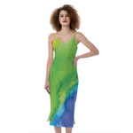 Watercolor Rainbow LGBT Pride Print Slim Fit Midi Cami Dress