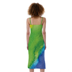 Watercolor Rainbow LGBT Pride Print Slim Fit Midi Cami Dress