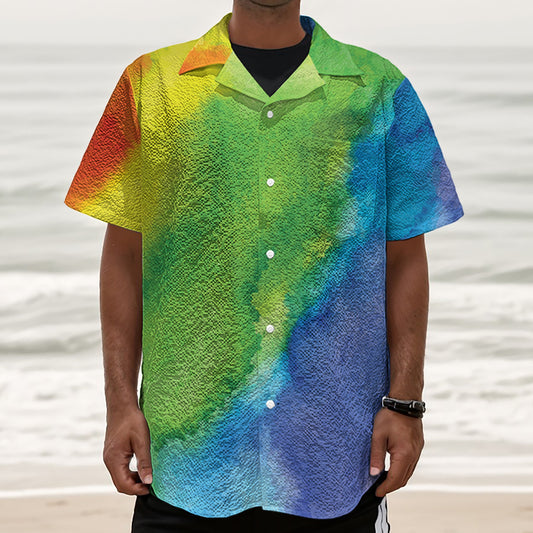 Watercolor Rainbow LGBT Pride Print Textured Short Sleeve Shirt