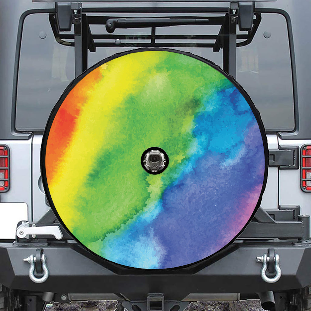 Watercolor Rainbow LGBT Pride Print Tire Cover With Camera Hole