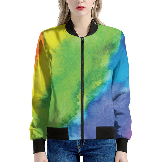Watercolor Rainbow LGBT Pride Print Women's Bomber Jacket