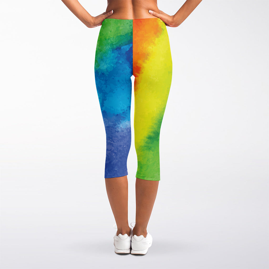 Watercolor Rainbow LGBT Pride Print Women's Capri Leggings