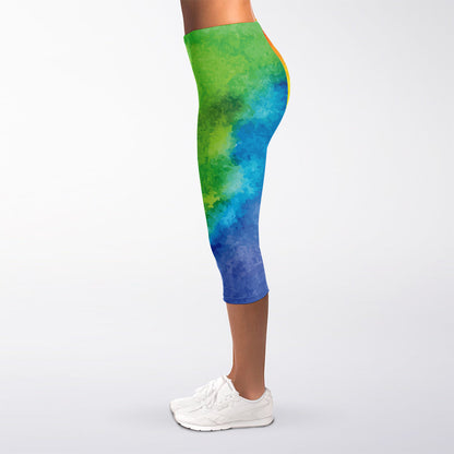 Watercolor Rainbow LGBT Pride Print Women's Capri Leggings