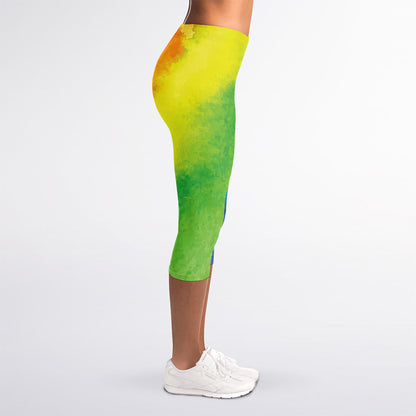 Watercolor Rainbow LGBT Pride Print Women's Capri Leggings