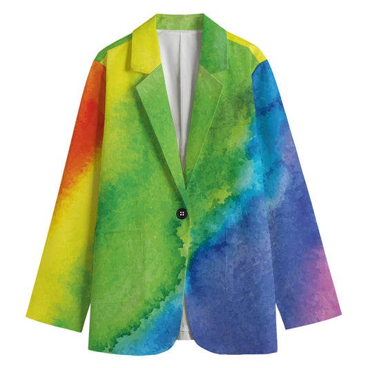 Watercolor Rainbow LGBT Pride Print Women's Cotton Blazer