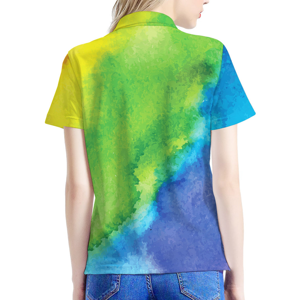 Watercolor Rainbow LGBT Pride Print Women's Polo Shirt