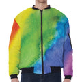 Watercolor Rainbow LGBT Pride Print Zip Sleeve Bomber Jacket