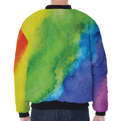 Watercolor Rainbow LGBT Pride Print Zip Sleeve Bomber Jacket