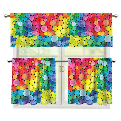 Watercolor Rainbow Pattern Print 3 Piece Kitchen Curtains