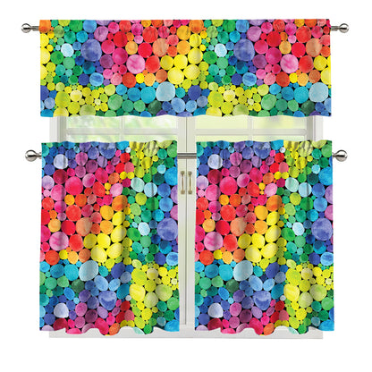 Watercolor Rainbow Pattern Print 3 Piece Kitchen Curtains