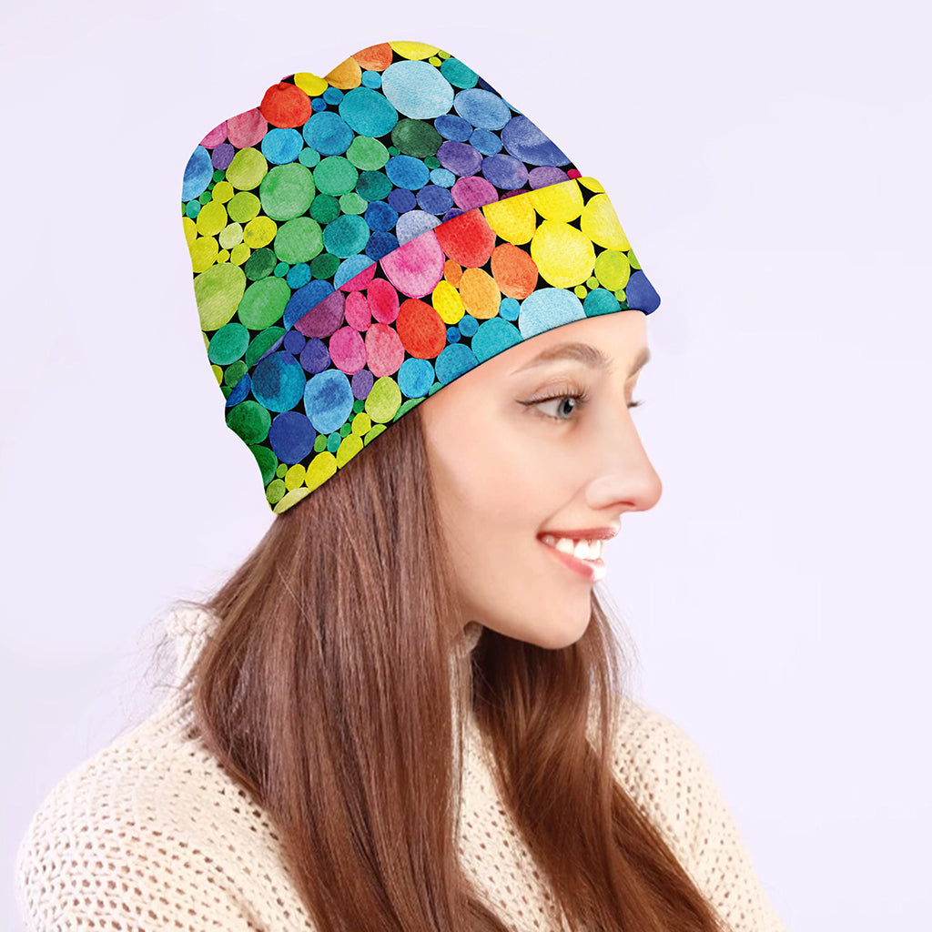 Watercolor Rainbow Pattern Print Beanie