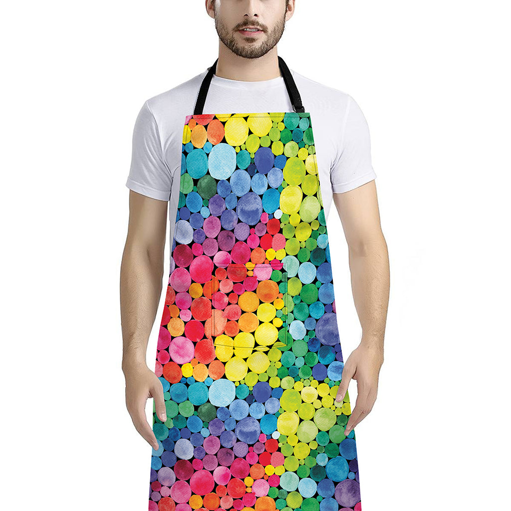 Watercolor Rainbow Pattern Print Bib Apron With Pocket
