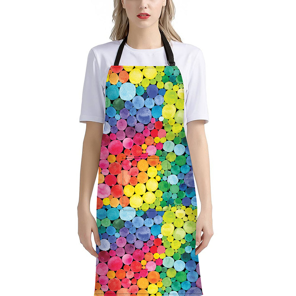 Watercolor Rainbow Pattern Print Bib Apron With Pocket