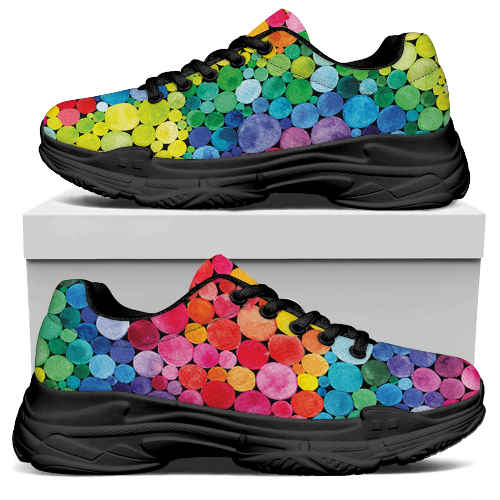 Watercolor Rainbow Pattern Print Black Chunky Shoes