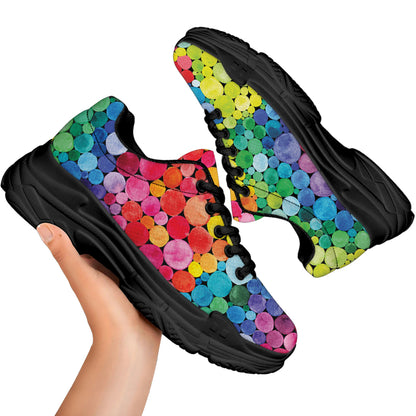 Watercolor Rainbow Pattern Print Black Chunky Shoes