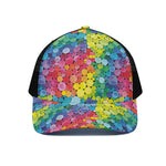 Watercolor Rainbow Pattern Print Black Mesh Trucker Cap