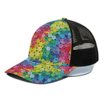 Watercolor Rainbow Pattern Print Black Mesh Trucker Cap