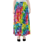 Watercolor Rainbow Pattern Print Chiffon Maxi Skirt