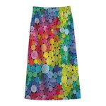 Watercolor Rainbow Pattern Print Cotton Front Slit Maxi Skirt