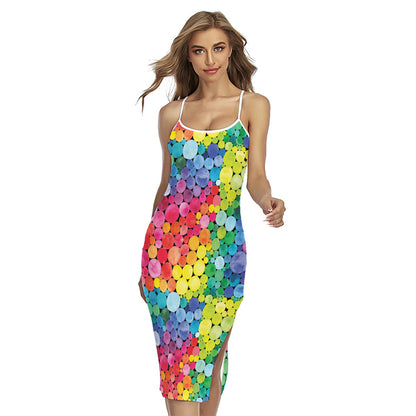 Watercolor Rainbow Pattern Print Cross Back Cami Dress