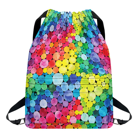 Watercolor Rainbow Pattern Print Drawstring Backpack