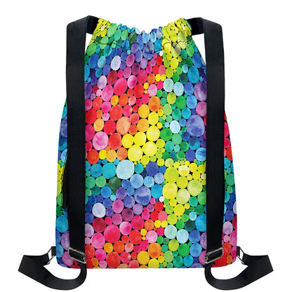 Watercolor Rainbow Pattern Print Drawstring Backpack