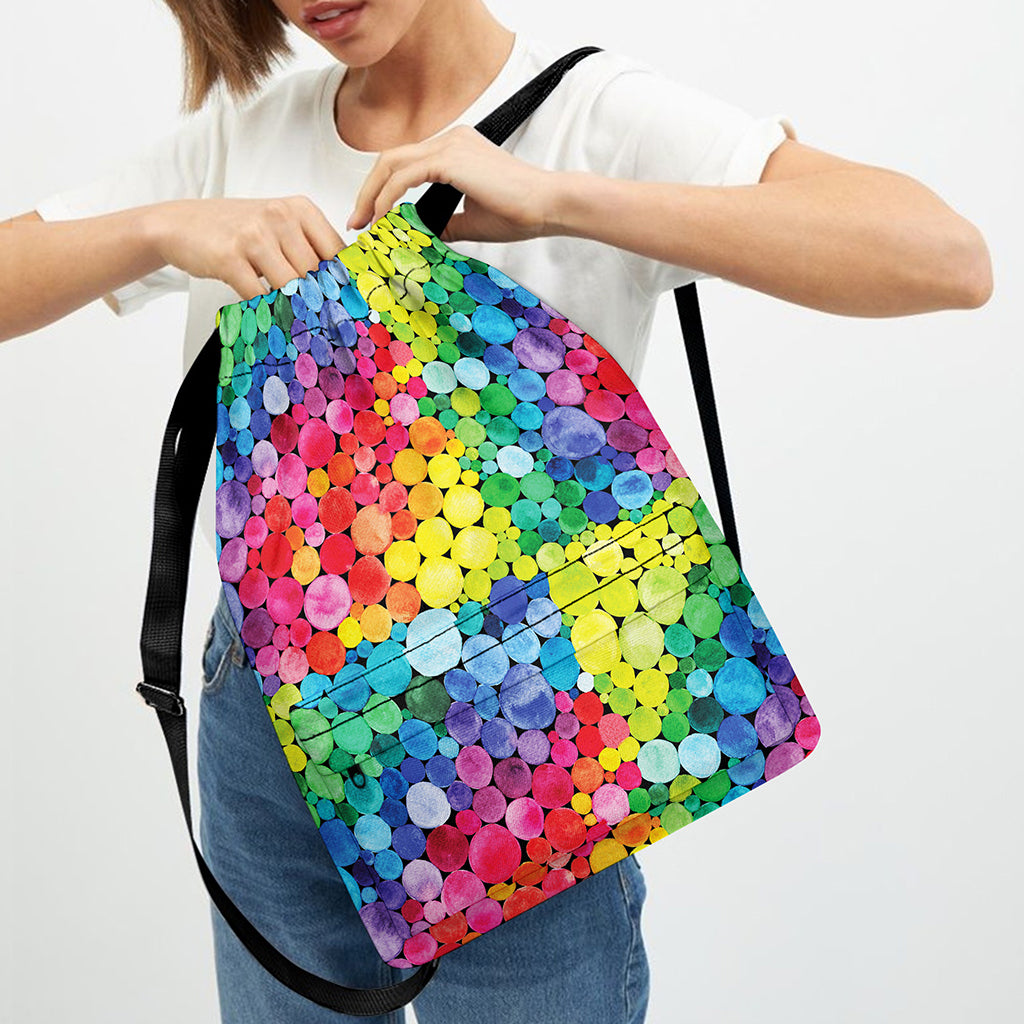 Watercolor Rainbow Pattern Print Drawstring Backpack
