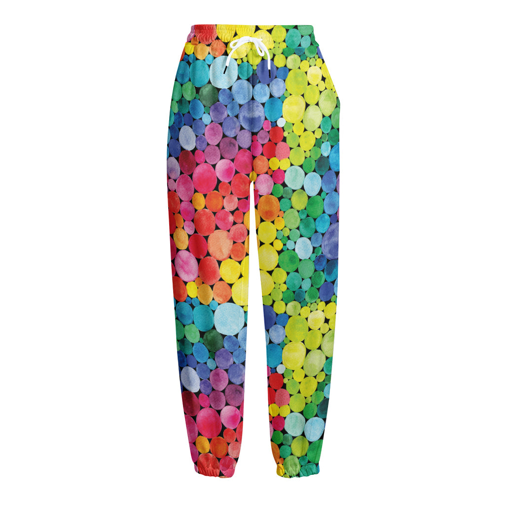 Watercolor Rainbow Pattern Print Fleece Lined Knit Pants