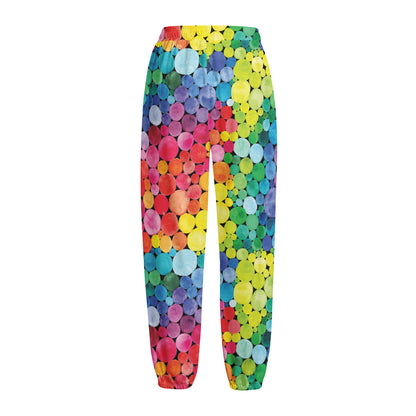Watercolor Rainbow Pattern Print Fleece Lined Knit Pants